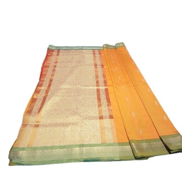 Deep Orange and Green Saree - Unstitched  - NEW - Picture 3 of 5